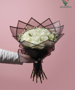 Luxury 20 White Roses Bouquet with Baby Flowers & Quad Imported Wrapping