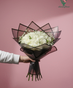 Luxury 20 White Roses Bouquet with Baby Flowers & Quad Imported Wrapping