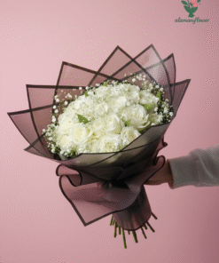Alternative view of Luxury 20 White Roses Bouquet with Baby Flowers & Quad Imported Wrapping
