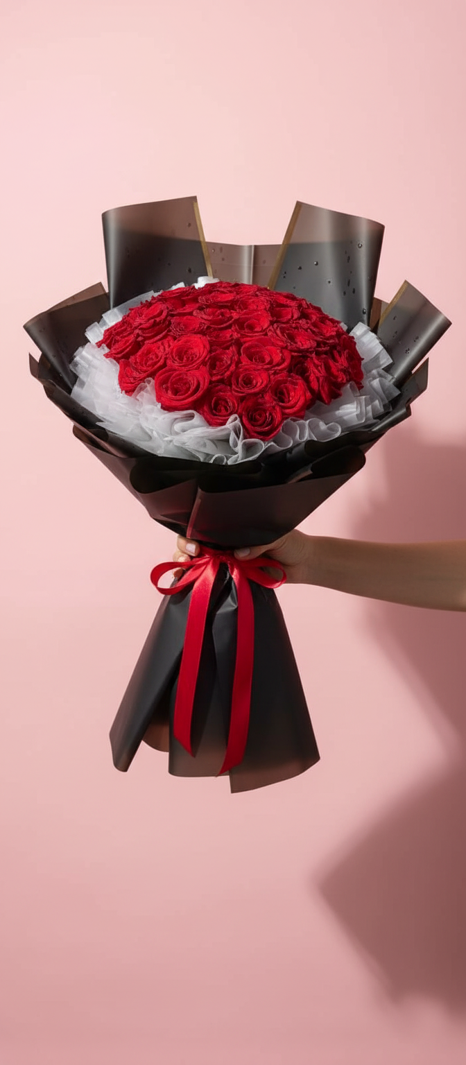 Luxury 50 Red Roses Bouquet with Premium Imported Wrapping Luxury 50 Red Roses Bouquet with Premium Imported Wrapping - Image 2