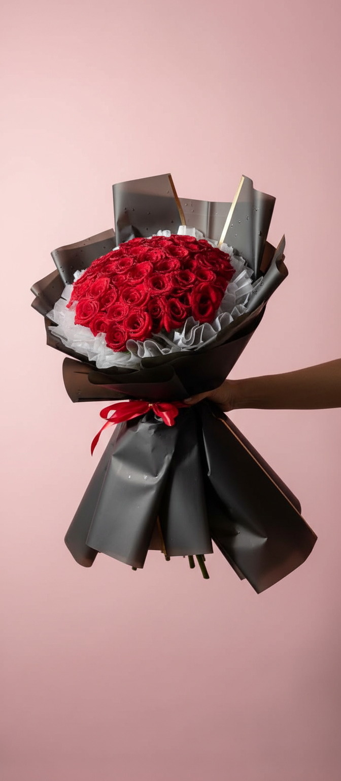 Luxury 50 Red Roses Bouquet with Premium Imported Wrapping Luxury 50 Red Roses Bouquet with Premium Imported Wrapping - Image 3