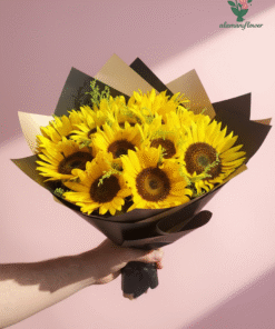 Luxury 15 Sunflowers Bouquet with Quad Imported Wrapping Luxury 15 Sunflowers Bouquet with Quad Imported Wrapping