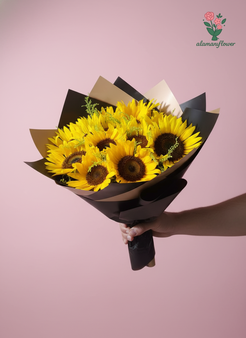 Luxury 15 Sunflowers Bouquet with Quad Imported Wrapping Luxury 15 Sunflowers Bouquet with Quad Imported Wrapping
