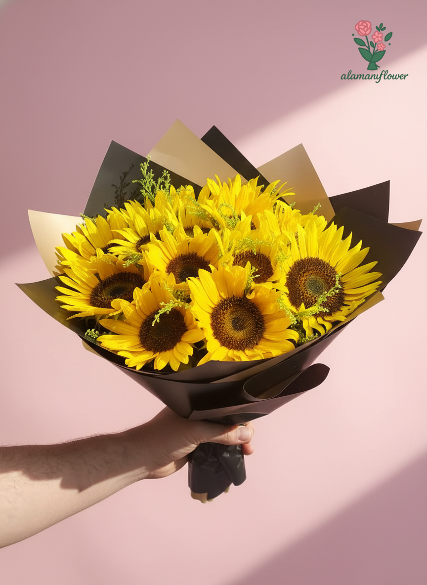 Luxury 15 Sunflowers Bouquet with Quad Imported Wrapping Luxury 15 Sunflowers Bouquet with Quad Imported Wrapping
