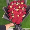 Red Rose & Ferrero Rocher Gift Set – 25 Red Roses with 10 Ferrero Rocher Chocolates, Black & Gold Imported Wrappings