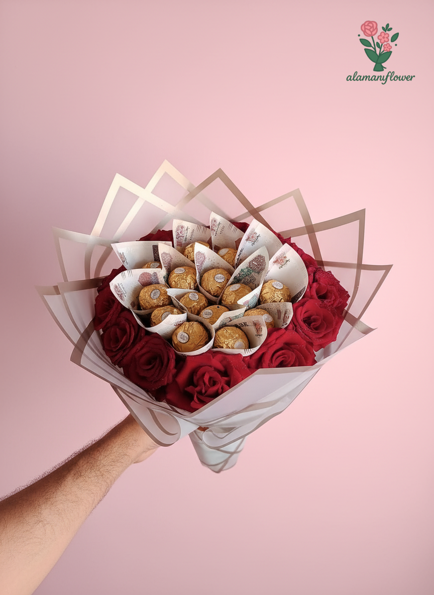 Romantic Gift Set – 15 Red Roses with 15 Ferrero Rocher Chocolates Romantic Gift Set – 15 Red Roses with 15 Ferrero Rocher Chocolates - Image 2
