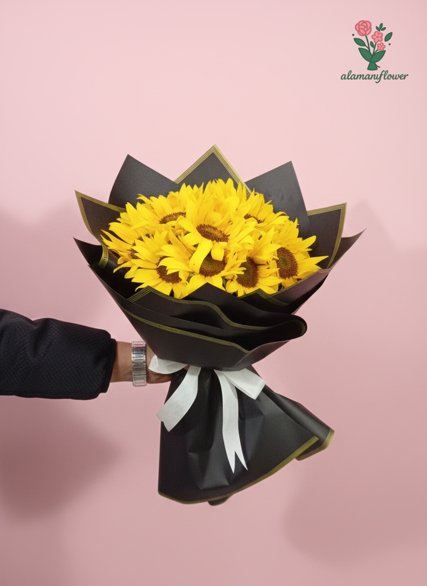 Sunflower Gift Set – 20 Sunflowers with 5 Imported Black & Gold Wrappings Sunflower Gift Set – 20 Sunflowers with 5 Imported Black & Gold Wrappings - Image 3