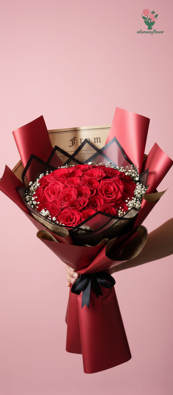 Luxury 30 Red Roses Bouquet with Baby Flowers & Six Imported Wrappings Luxury 30 Red Roses Bouquet with Baby Flowers & Six Imported Wrappings - Image 4