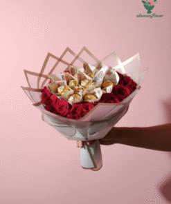 Romantic Gift Set – 15 Red Roses with 15 Ferrero Rocher Chocolates