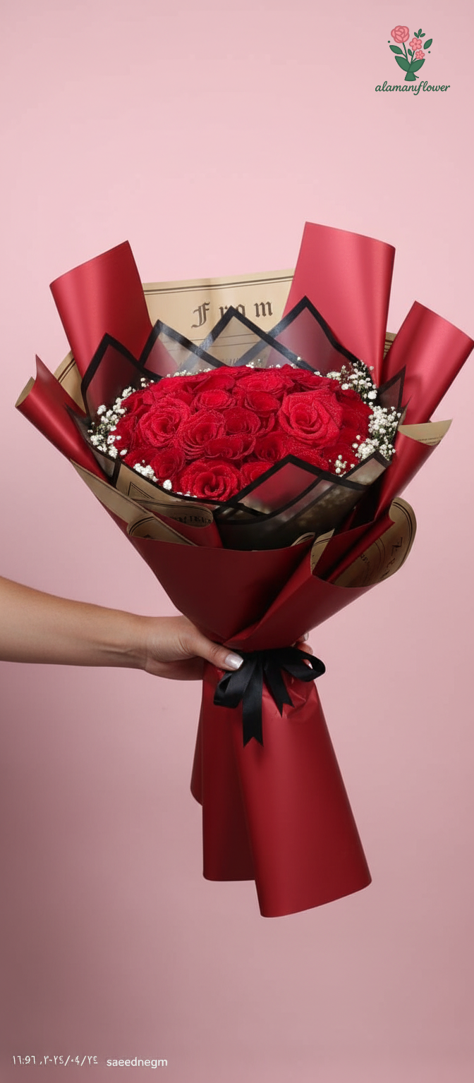 Luxury 30 Red Roses Bouquet with Baby Flowers & Six Imported Wrappings Luxury 30 Red Roses Bouquet with Baby Flowers & Six Imported Wrappings - Image 5
