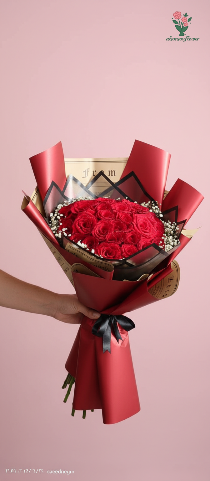 Luxury 30 Red Roses Bouquet with Baby Flowers & Six Imported Wrappings Luxury 30 Red Roses Bouquet with Baby Flowers & Six Imported Wrappings - Image 2