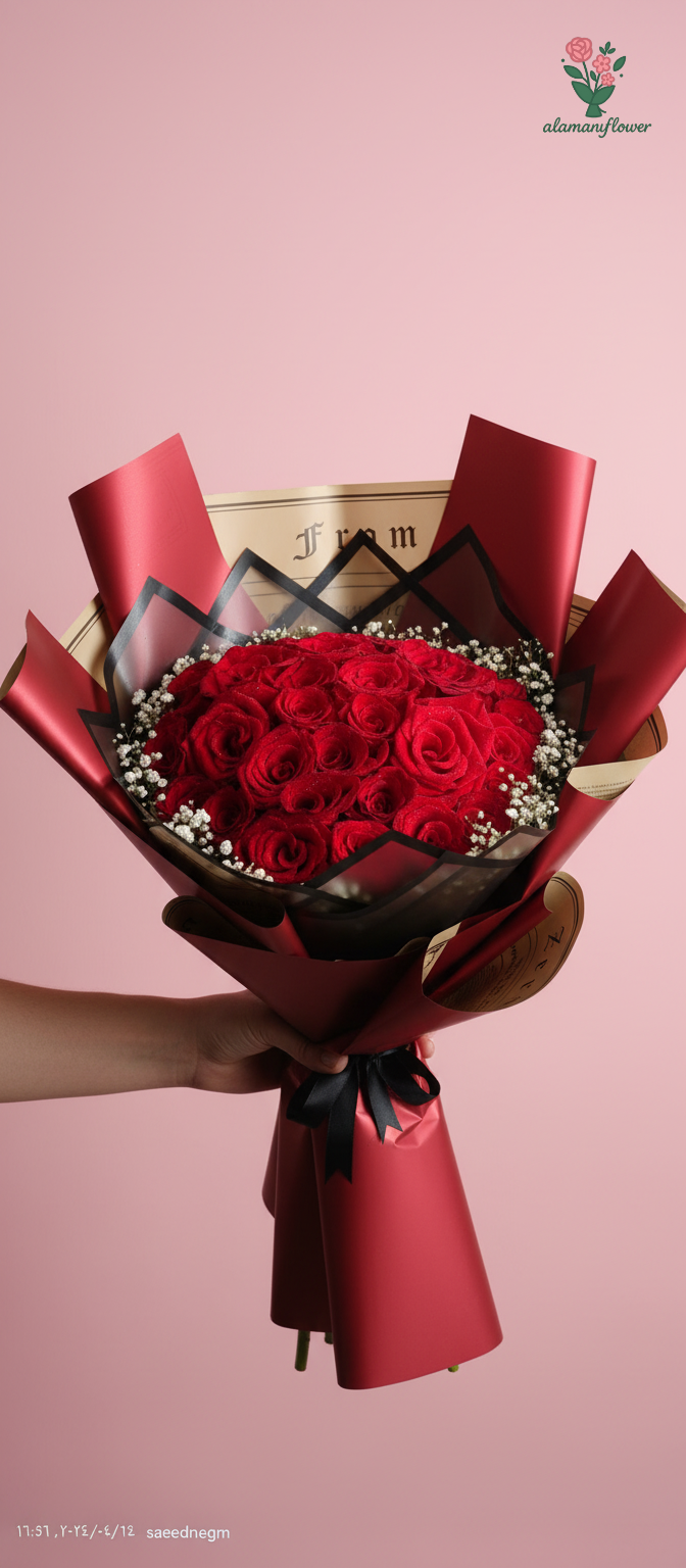 Luxury 30 Red Roses Bouquet with Baby Flowers & Six Imported Wrappings Luxury 30 Red Roses Bouquet with Baby Flowers & Six Imported Wrappings - Image 3