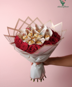 Romantic Gift Set – 15 Red Roses with 15 Ferrero Rocher Chocolates