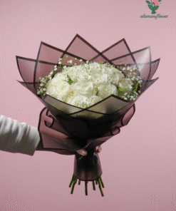 Luxury 20 White Roses Bouquet with Baby Flowers & Quad Imported Wrapping