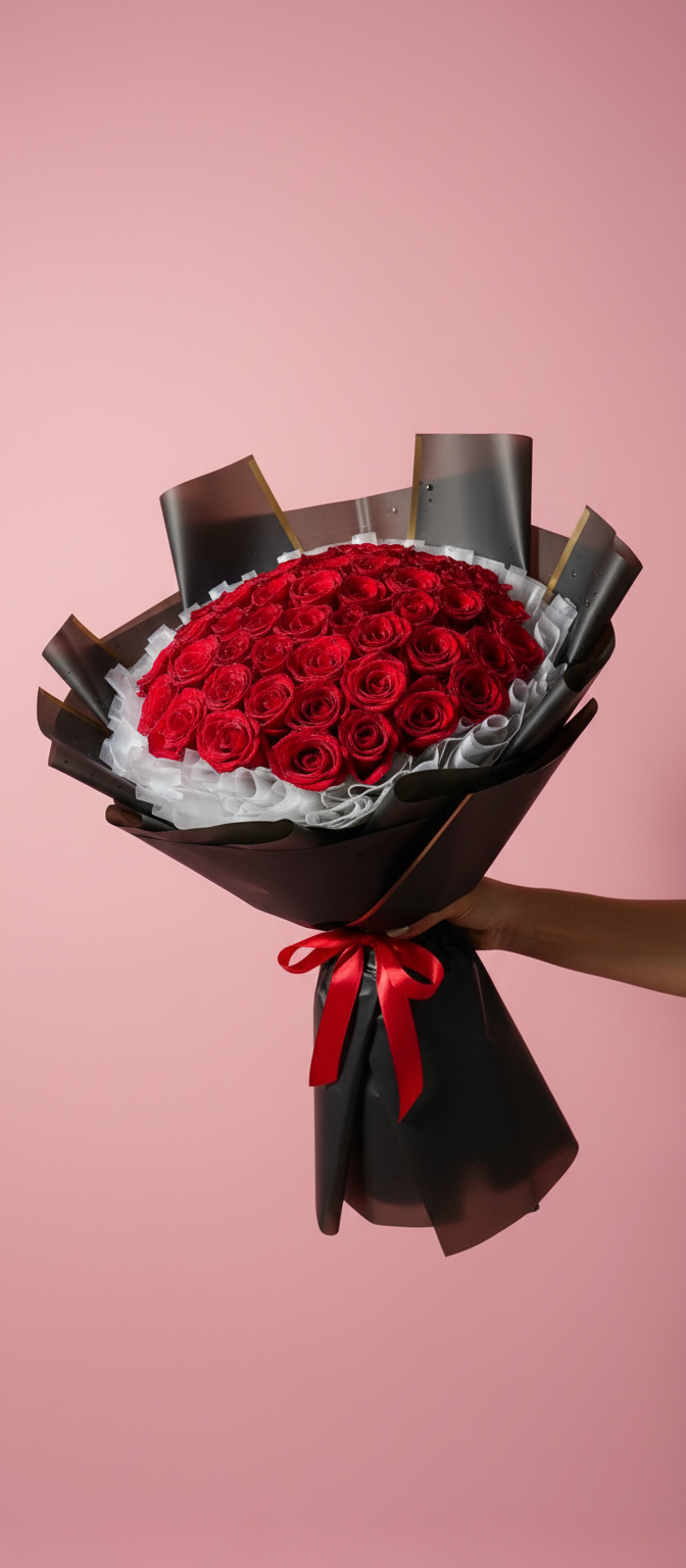 Luxury 50 Red Roses Bouquet with Premium Imported Wrapping Luxury 50 Red Roses Bouquet with Premium Imported Wrapping - Image 4