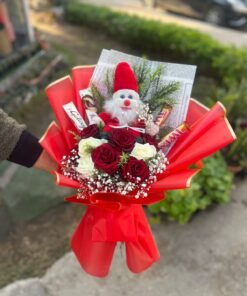 Christmas Gift Set – Small Santa Claus with Red & White Roses and Chocolates