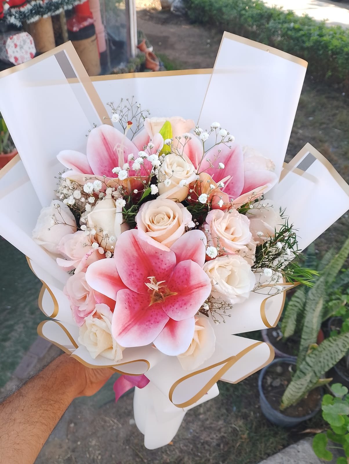 Soft Pink Rose Gift Set – 13 Light Pink Roses with Artificial Lily, Baby Flowers & Imported Wrapping Soft Pink Rose Gift Set – 13 Light Pink Roses with Artificial Lily, Baby Flowers & Imported Wrapping