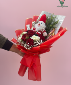 Christmas Gift Set – Small Santa Claus with Red & White Roses and Chocolates