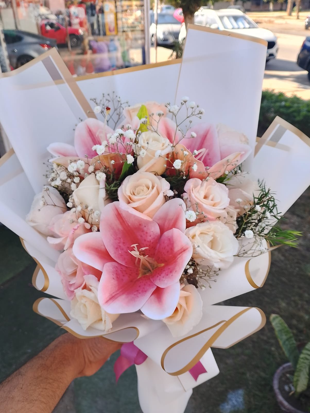 Soft Pink Rose Gift Set – 13 Light Pink Roses with Artificial Lily, Baby Flowers & Imported Wrapping Soft Pink Rose Gift Set – 13 Light Pink Roses with Artificial Lily, Baby Flowers & Imported Wrapping - Image 2