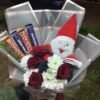 Mini Christmas Gift Box – Red Roses, White Cherry Stems, Santa Plush & Chocolates